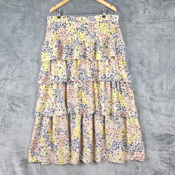 Cato Dresses & Skirts - Womens Skirt XL Boho Romantic Floral Maxi Tiered Ruffle Cottagecore‎ Peasant